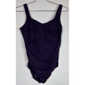 Lands End Purple Ruched One Piece Underwire Bathing Suit Women's 14L Slimming